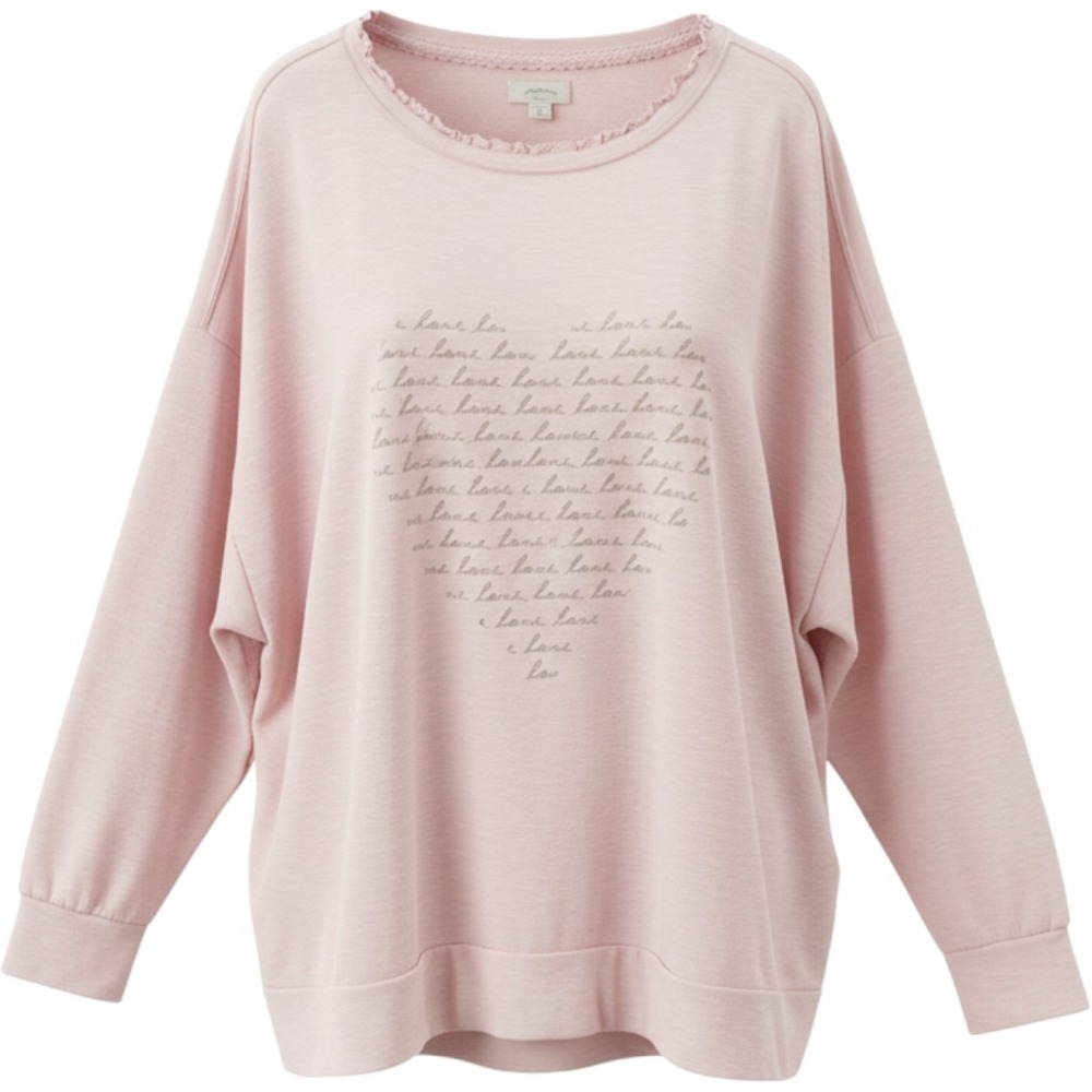 Cupio Woman Blush Pink Heart Script Graphic Lace Trim Top 3X